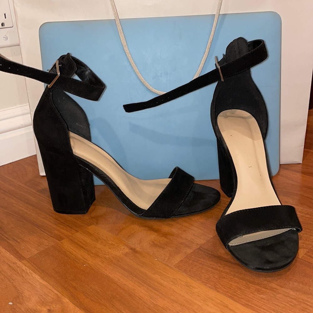 Block Hell Sandals Suede Black 4 inch Ankle Strap